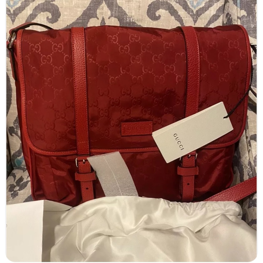 Gucci red nylon messenger bag